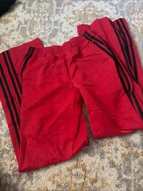 Editked Red Track Pants with Black Side Stripes